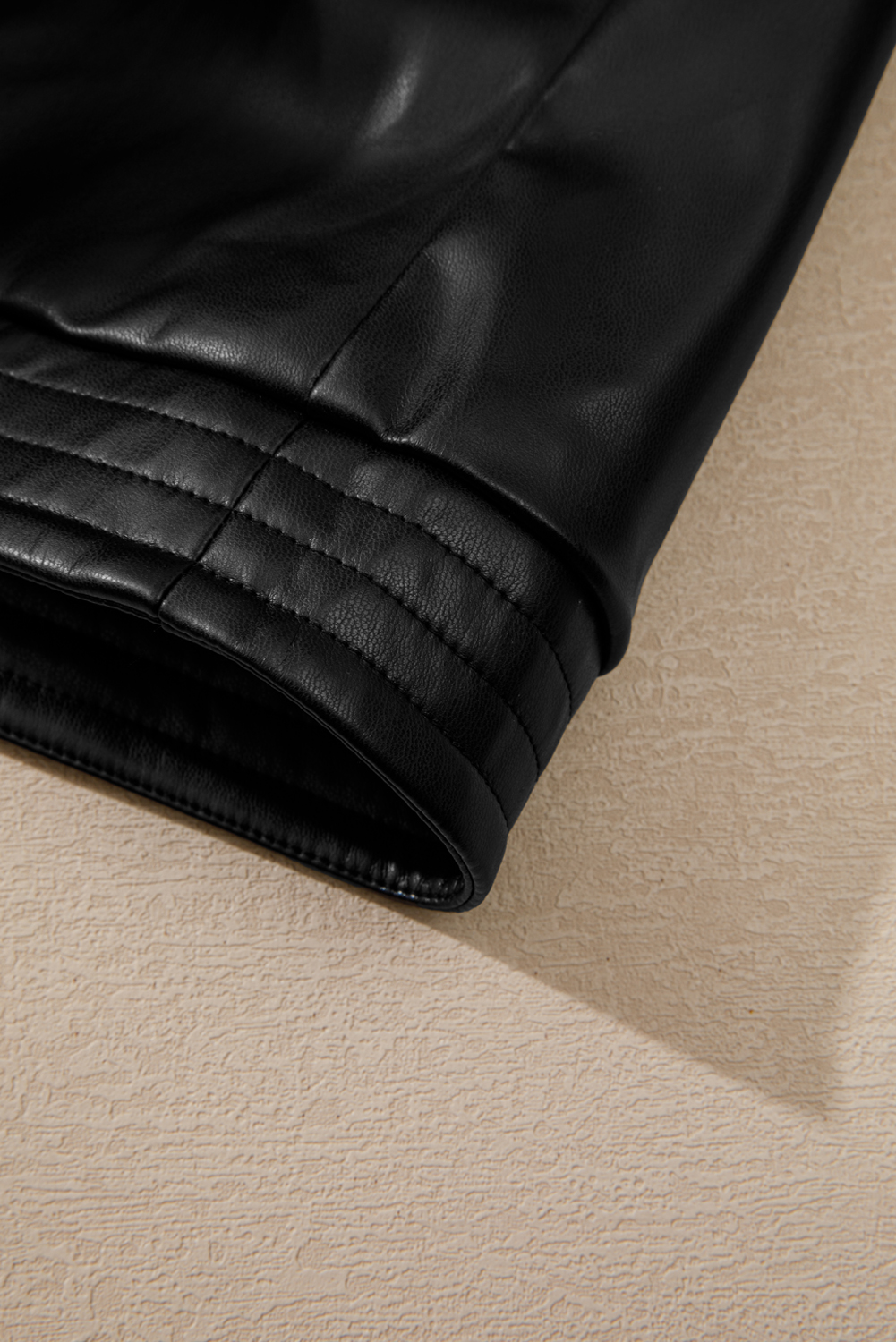 Chestnut Solid Faux Leather Zipper Slim Fit Bomber Jacket - loveforevers
