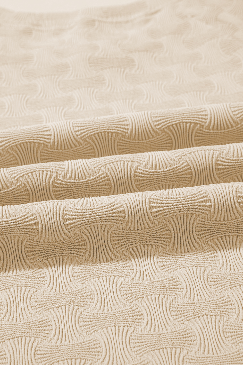 Beige Textured Crew Neck Cap Sleeve Slim Stretchy T Shirt - loveforevers