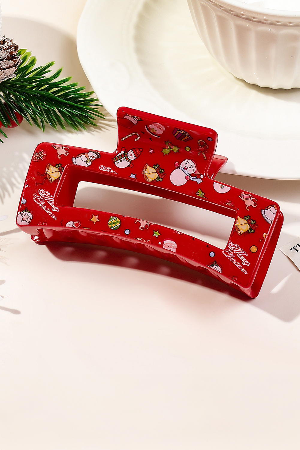 Racing Red Cartoon Christmas Pattern Print Hollow Out Hair Clip - loveforevers