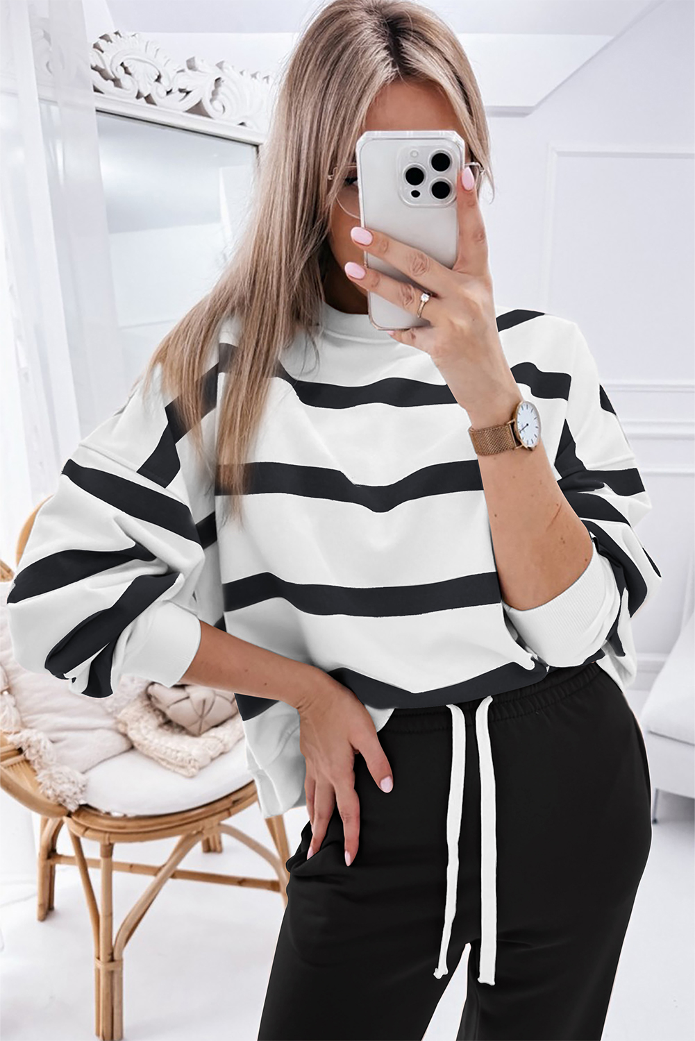 Brown Stripe Striped Drop Shoulder Pullover and Jogger Pants Set - loveforevers