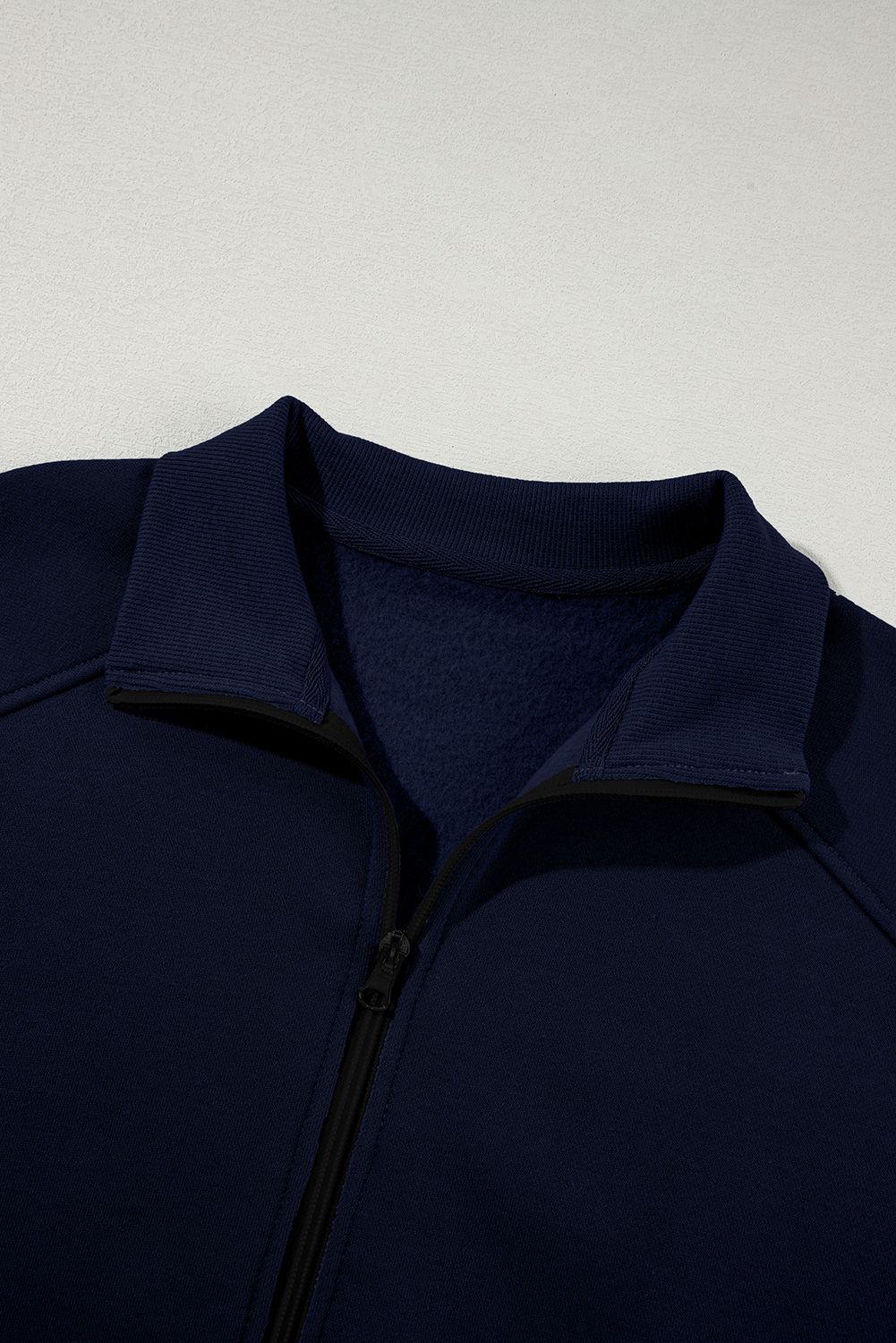 Navy Blue Drop Shoulder Zip Up Jacket Drawstring Pants Active 2pcs Set - loveforevers
