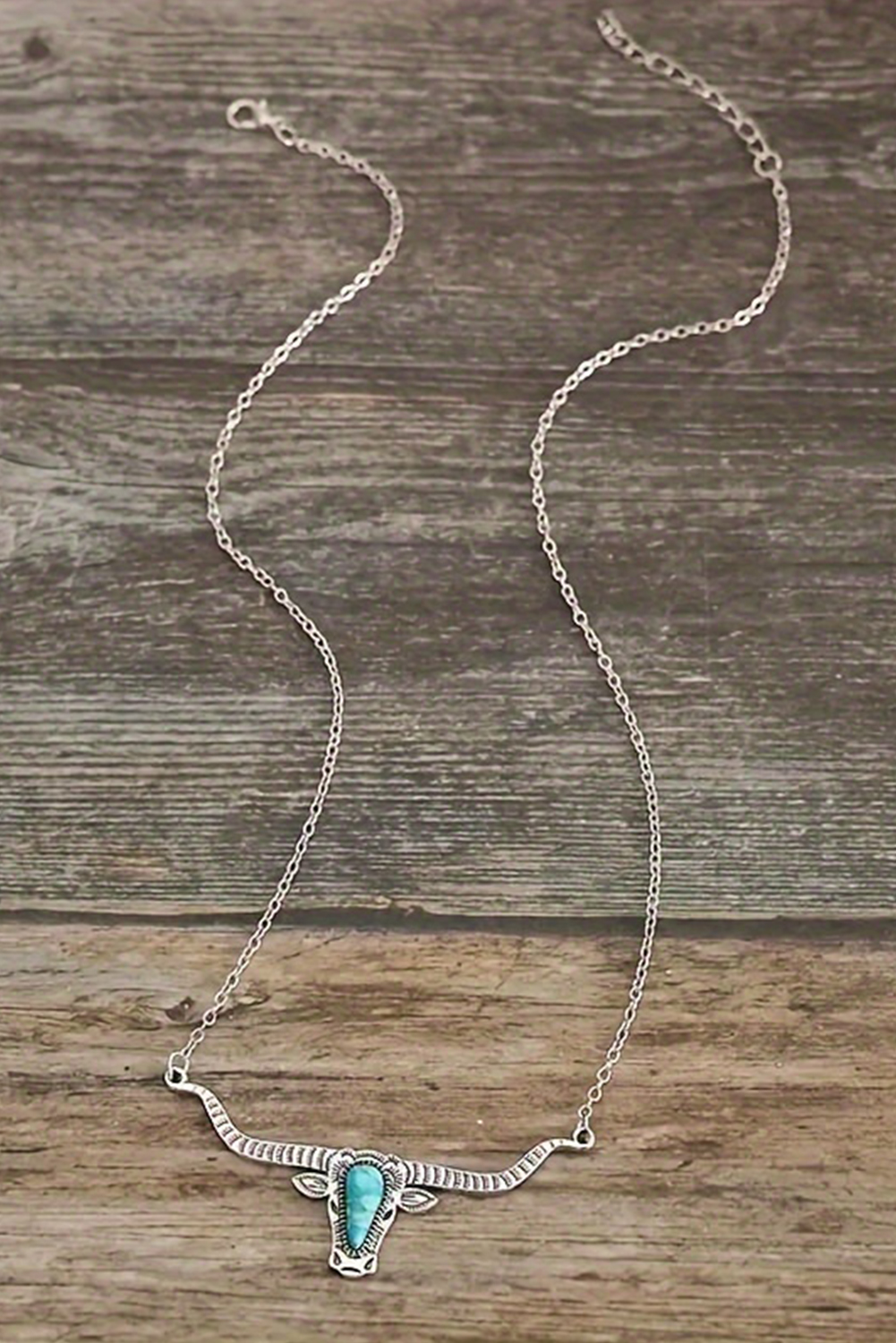 Light Blue Turquoise Steer Head Pendant Chain Necklace - loveforevers