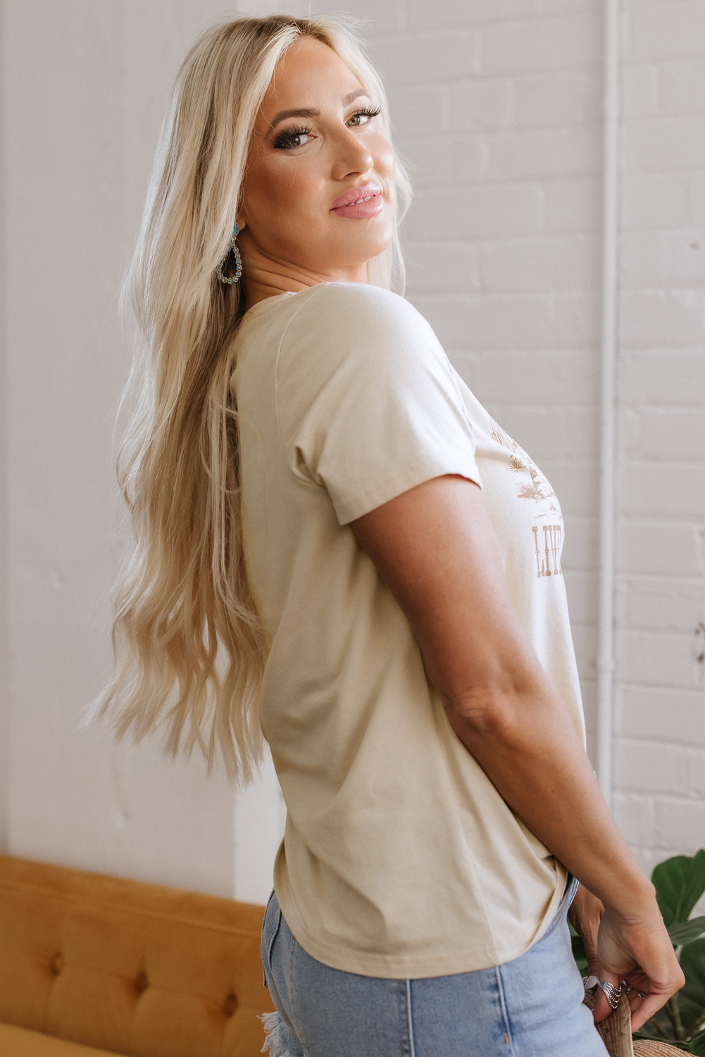 Beige LIVE YOUR BEST LIFE Crew Neck Western Graphic Tee - loveforevers