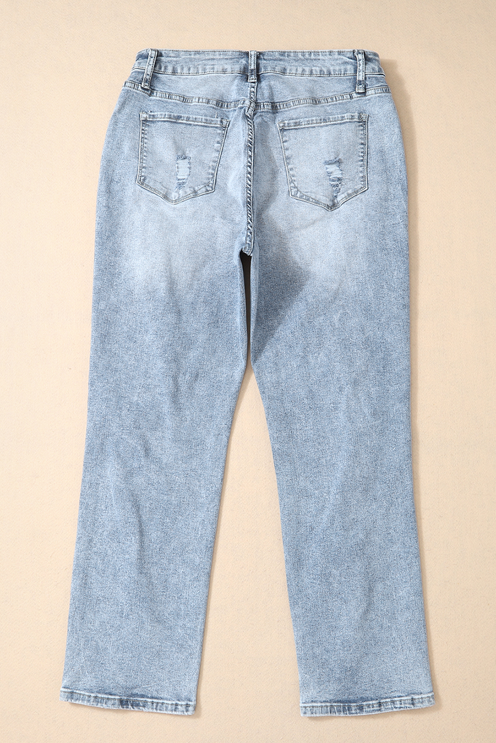 Sky Blue Light Wash Frayed Slim Fit High Waist Jeans - loveforevers