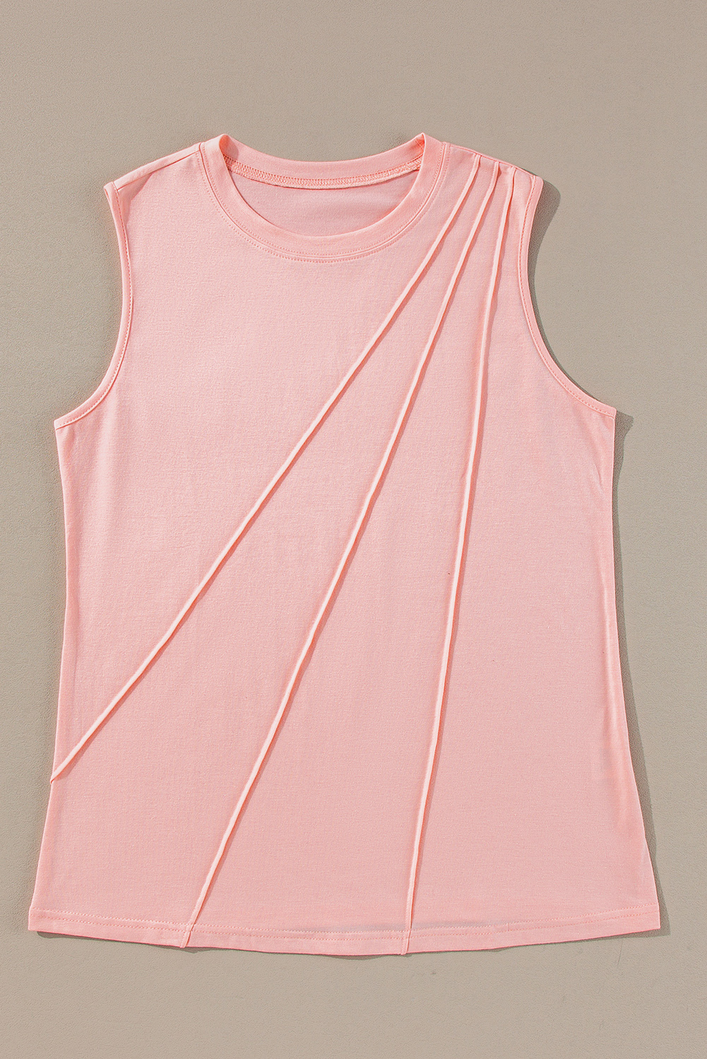 Light Pink Crew Neck Pleated Tank Top - loveforevers