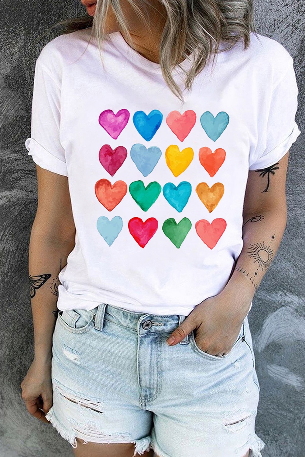 Red Leopard Striped Heart Shaped Print Crew Neck T Shirt - loveforevers