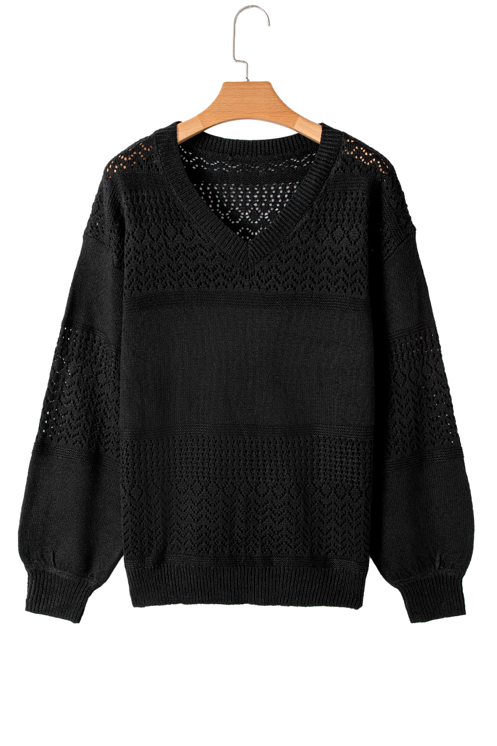 Sky Blue Eyelet Pattern Detail V Neck Drop Shoulder Sweater - loveforevers