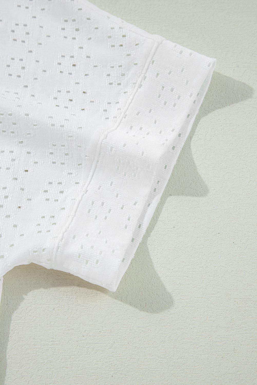 White Eyelet Pattern Boat Neck Casual Tee - loveforevers
