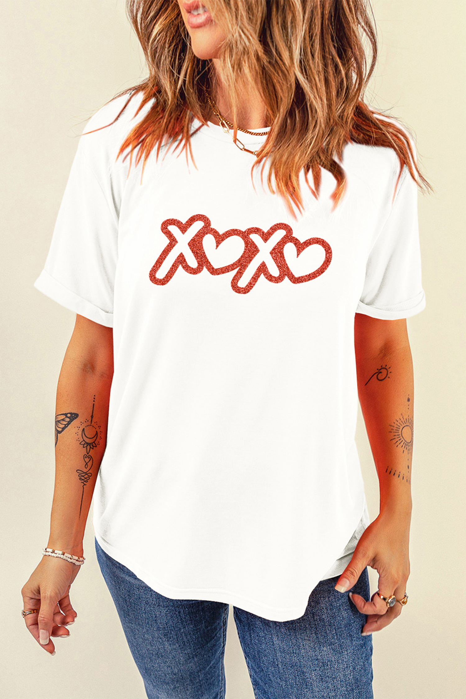 White XOXO Foil Glitter Print Valentines Day T Shirt - loveforevers