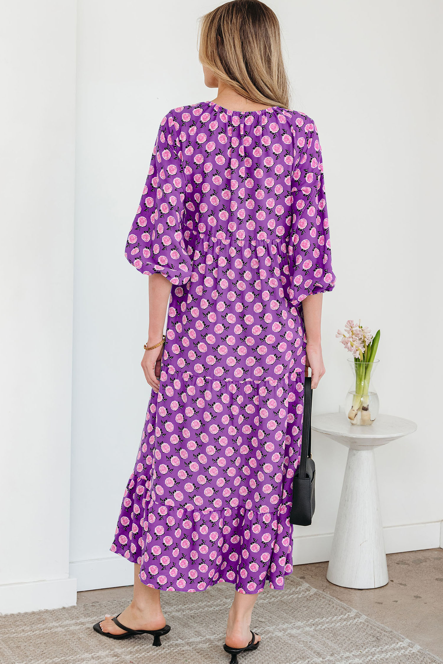 Sky Blue Boho Printed Half Sleeve Maxi Dress - loveforevers