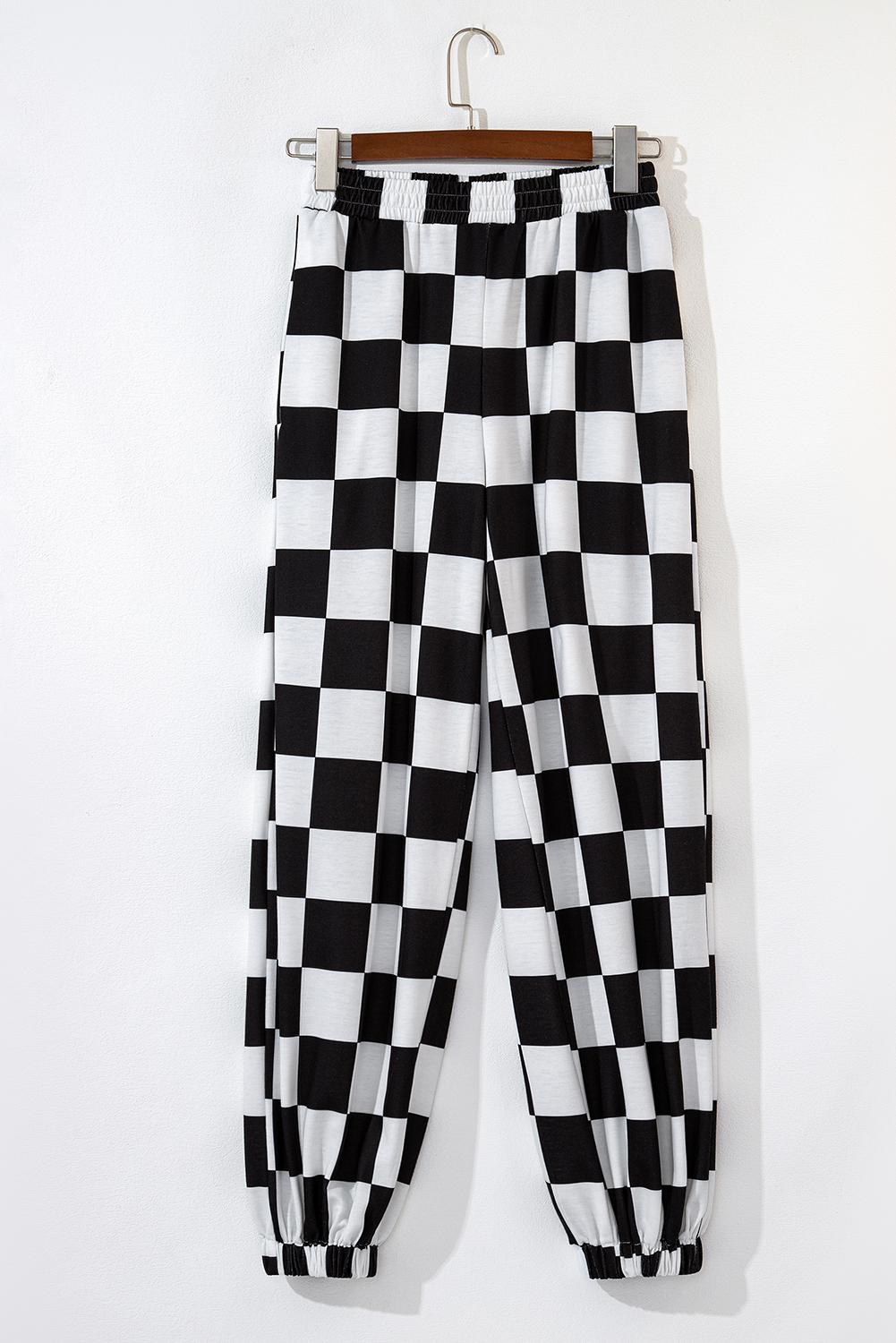 Black 2-Tone Checked Print High Waist Wide Leg Pants - loveforevers