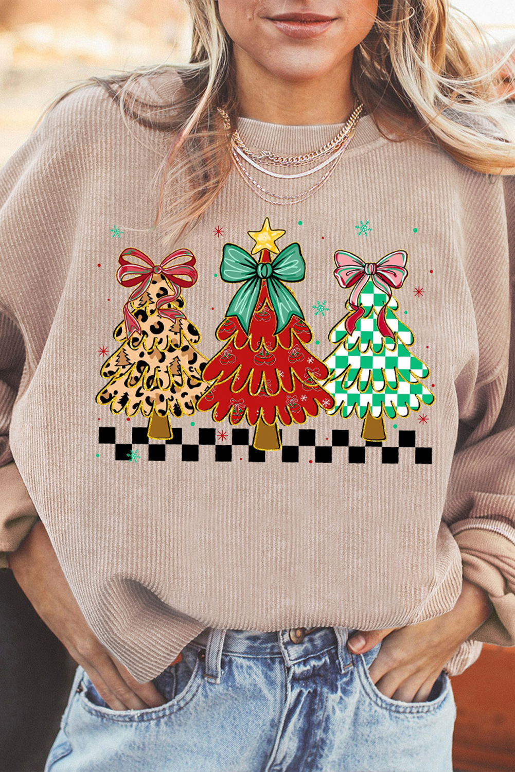 Apricot Christmas Tree Holiday Corded Tunic Sweatshirt - loveforevers
