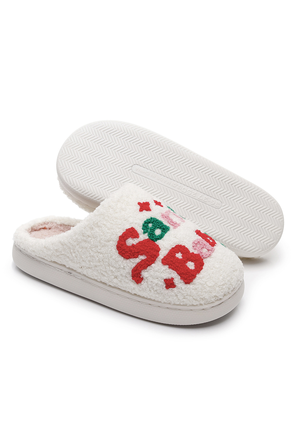 White Plush Santa Baby Christmas Asymmetric House Slippers - loveforevers