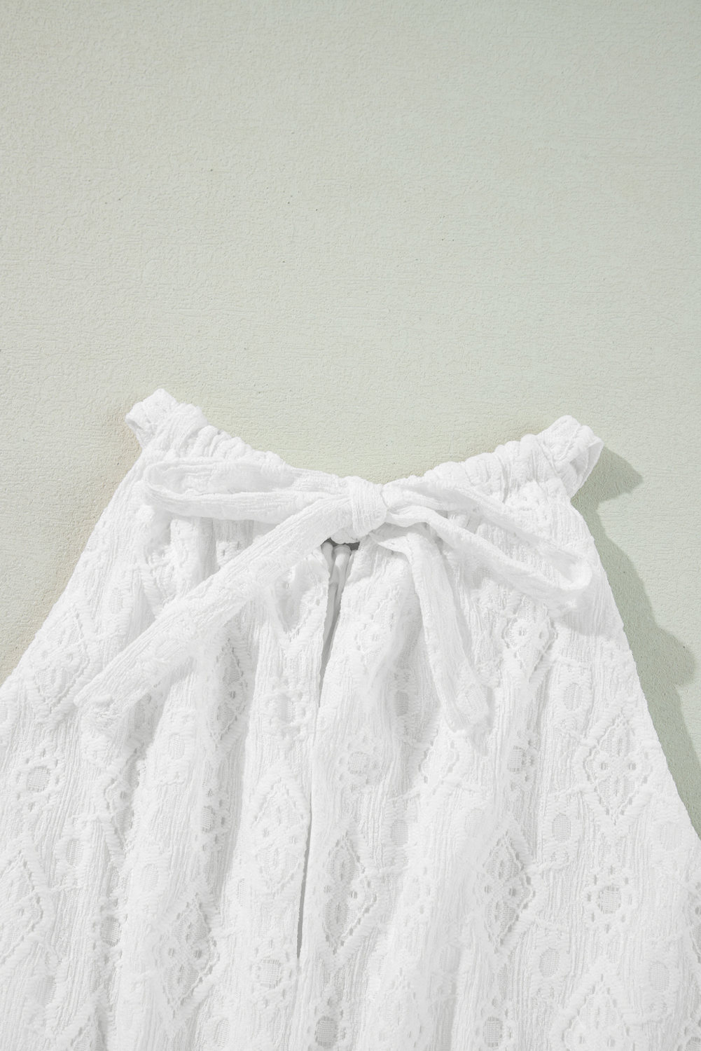 White Lace Sleeveless Knot Hollow Out Back Tied Waist Mini Dress - loveforevers