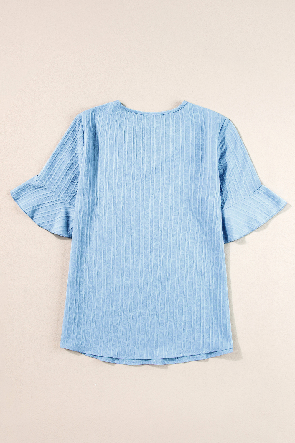 Beau Blue Ruffled Half Sleeve V Neck Textured Top - loveforevers
