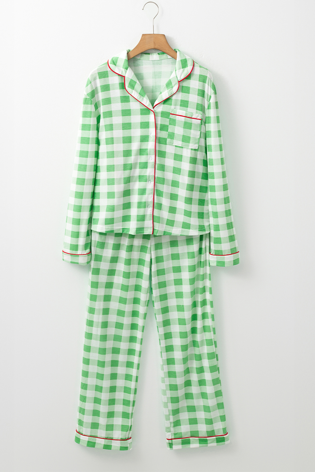 Fiery Red Christmas Plaid Print Shirt and Pants Pajama Set - loveforevers