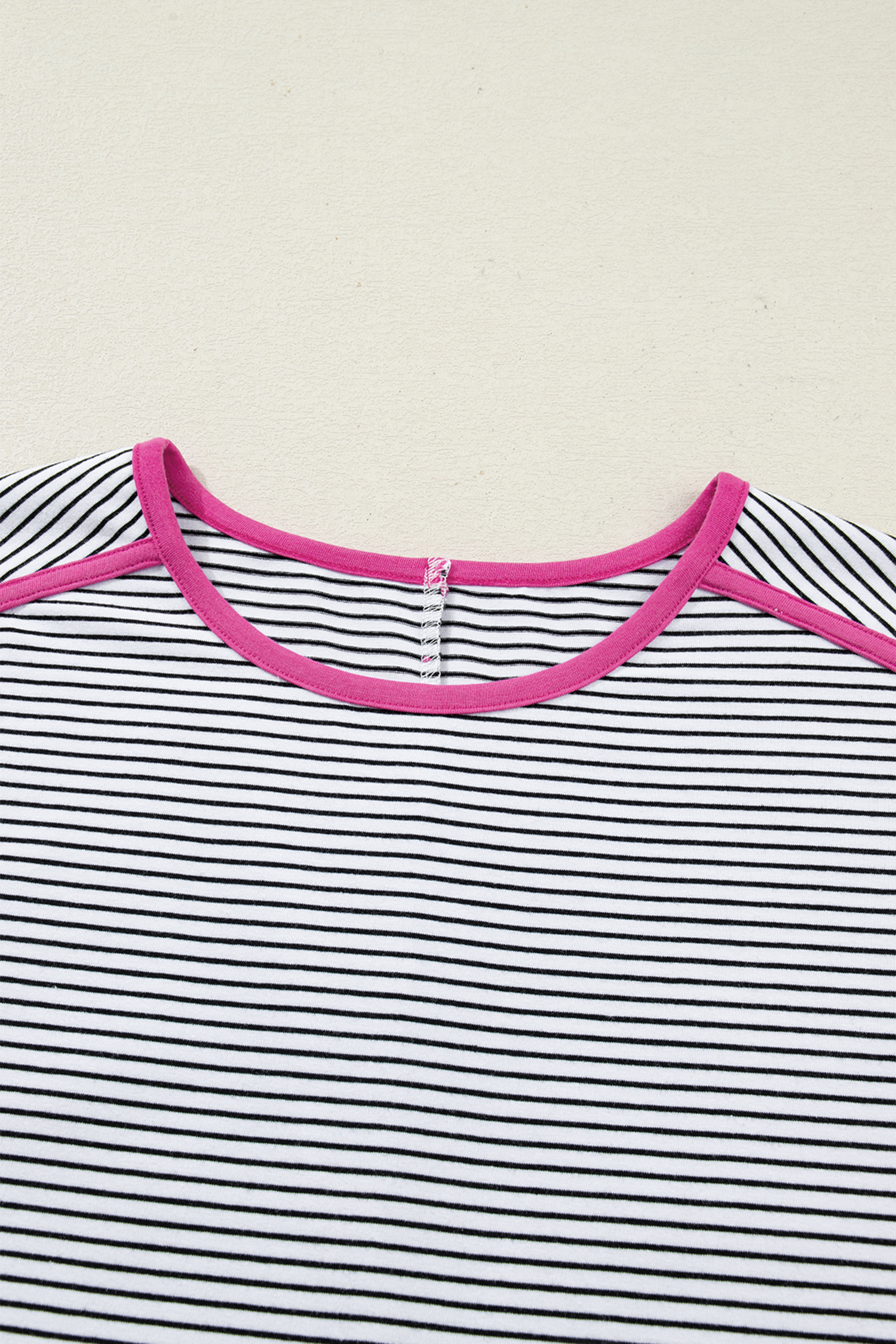 Rose Stripe Contrast Trim Round Neck Summer T Shirt - loveforevers