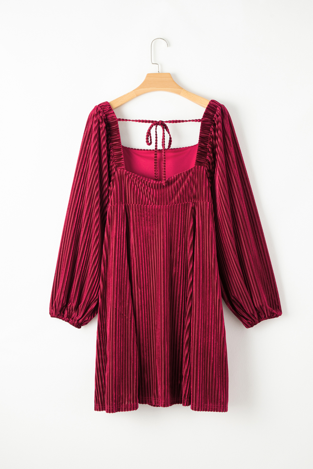 Red Tie Back Square Neck Velvet Babydoll Dress - loveforevers