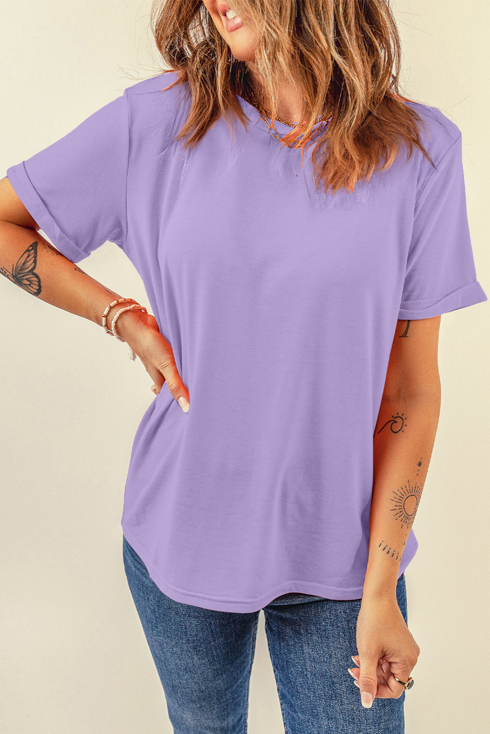 Khaki Casual Plain Crew Neck Tee - loveforevers