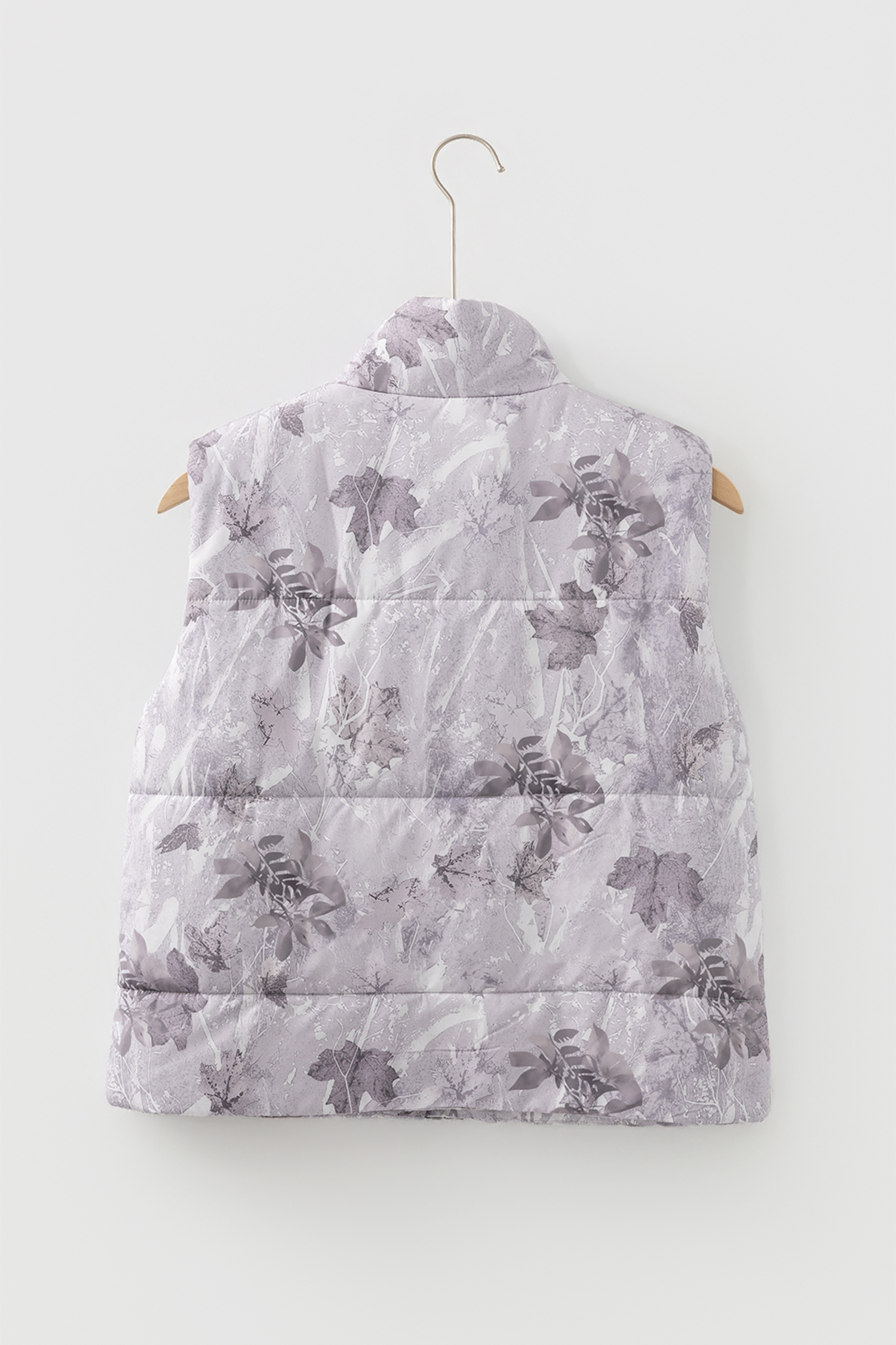Brown Camo Leaf Print Winter Puffer Vest - loveforevers