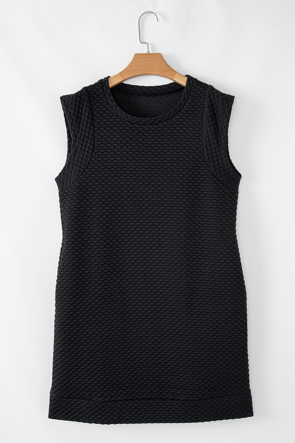 Black Textured Cap Sleeve T-shirt Shift Mini Dress - loveforevers