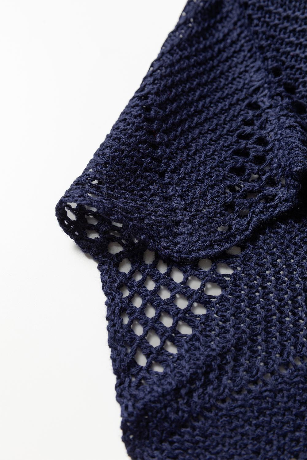 Navy Blue Hollow Out Knit 7/8 Sleeve Casual Sweater - loveforevers