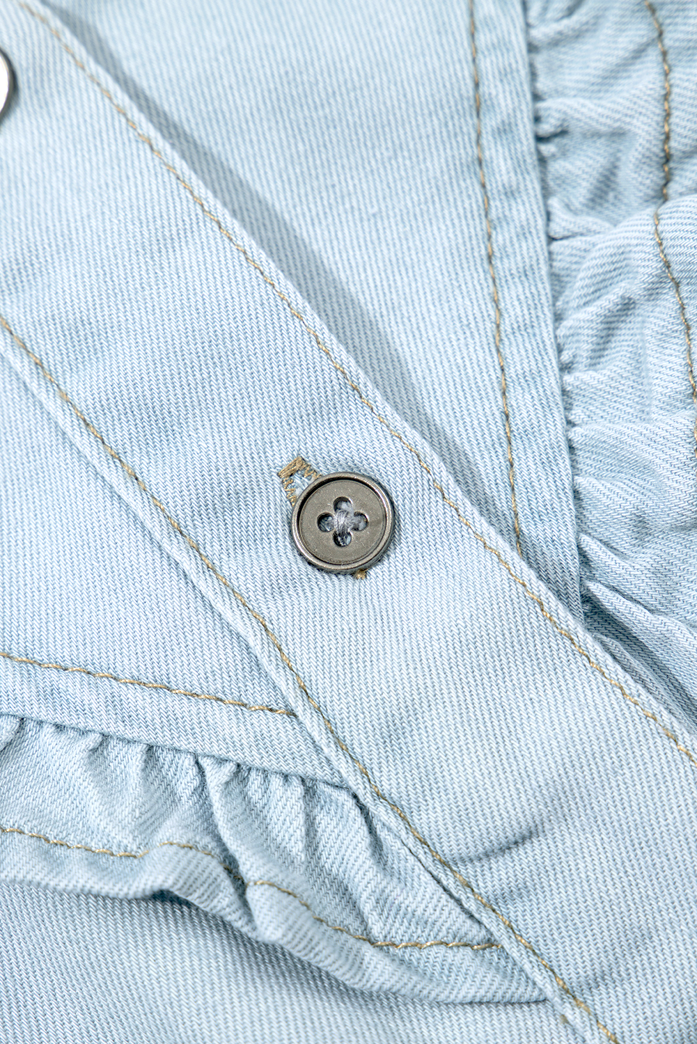 Beau Blue Mineral Wash Frilled Button Up Denim Shirt - loveforevers