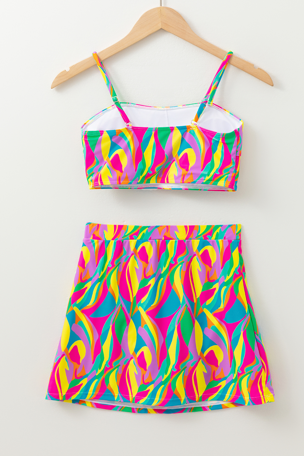 Multicolour Abstract Print Textured Spaghetti Strap High Waist Bikini Set - loveforevers