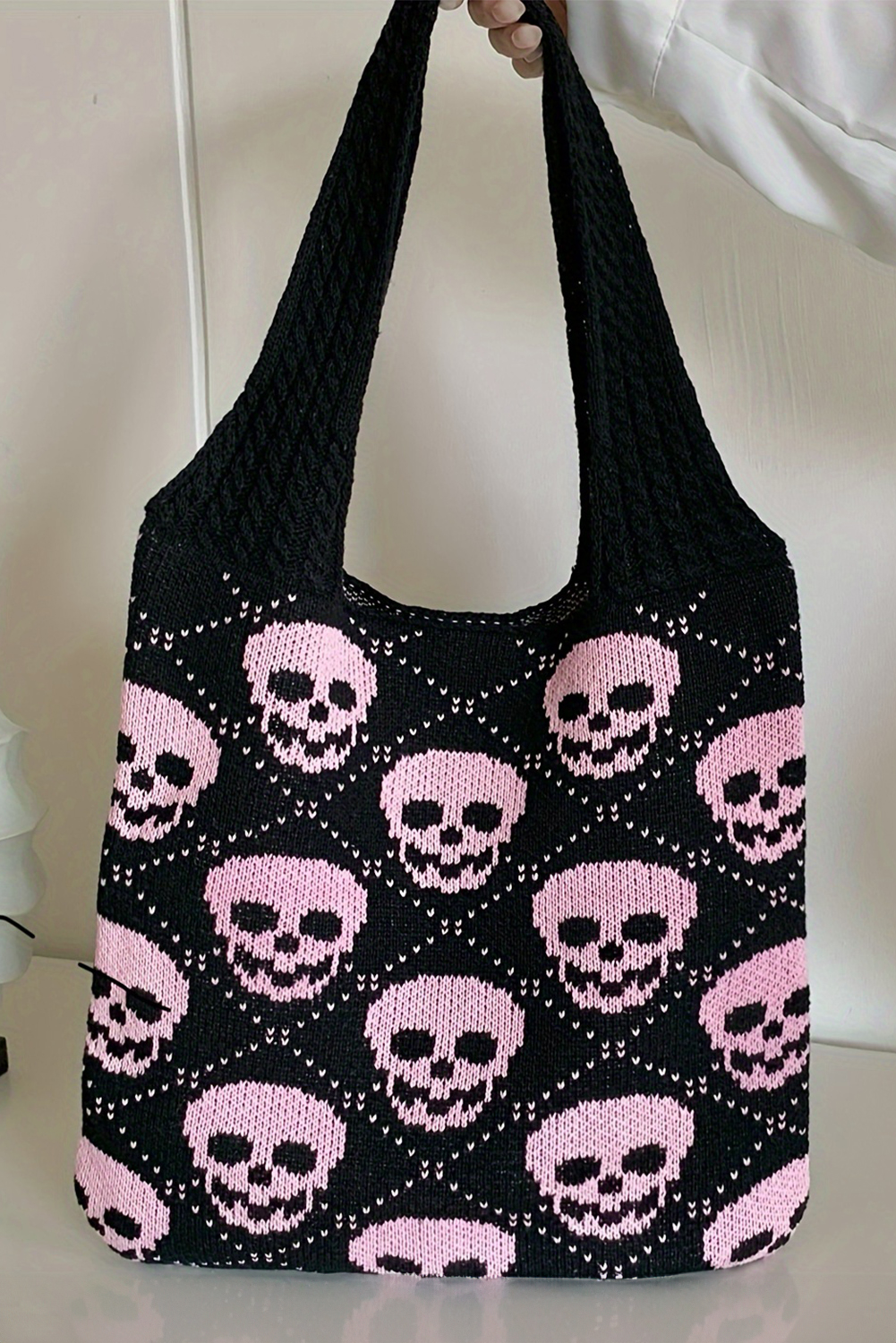 Black Halloween Skull Knitted Shoulder Bag - loveforevers