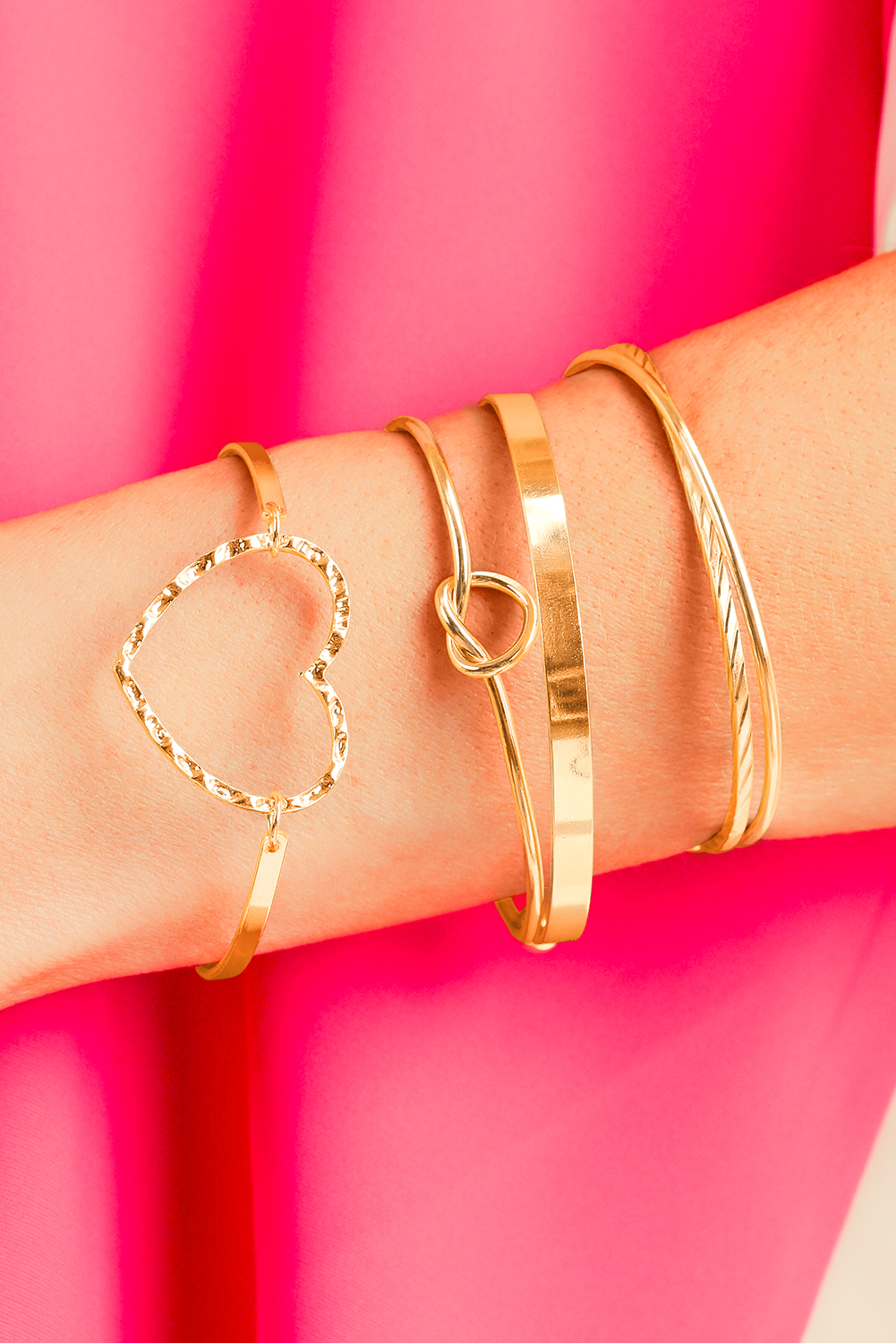 Gold Heart Knot Plated Multi Layer Open Cuff Bracelet Set - loveforevers