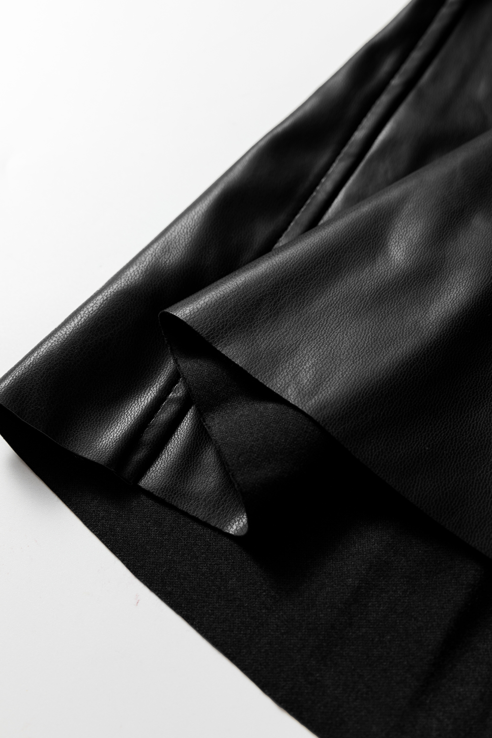 Black Faux Leather Retro Buckle Detail Pleated Stitch Flared Midi Skirt - loveforevers