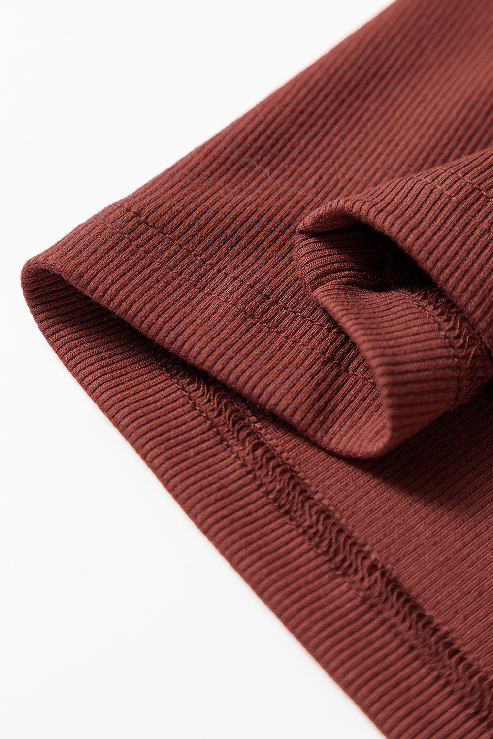 Burgundy Gathered Bust Square Neck Ribbed Fit Long Sleeve Top - loveforevers