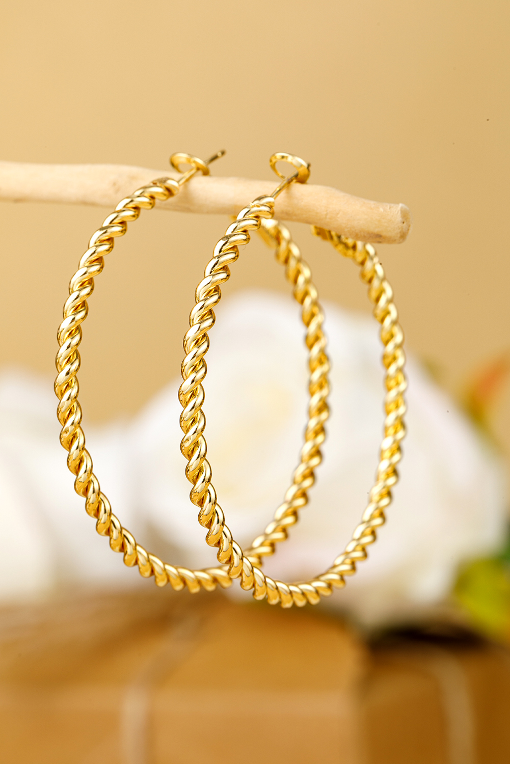 Gold Twisted Detail Plated Alloy Large Hoop Earrings - loveforevers
