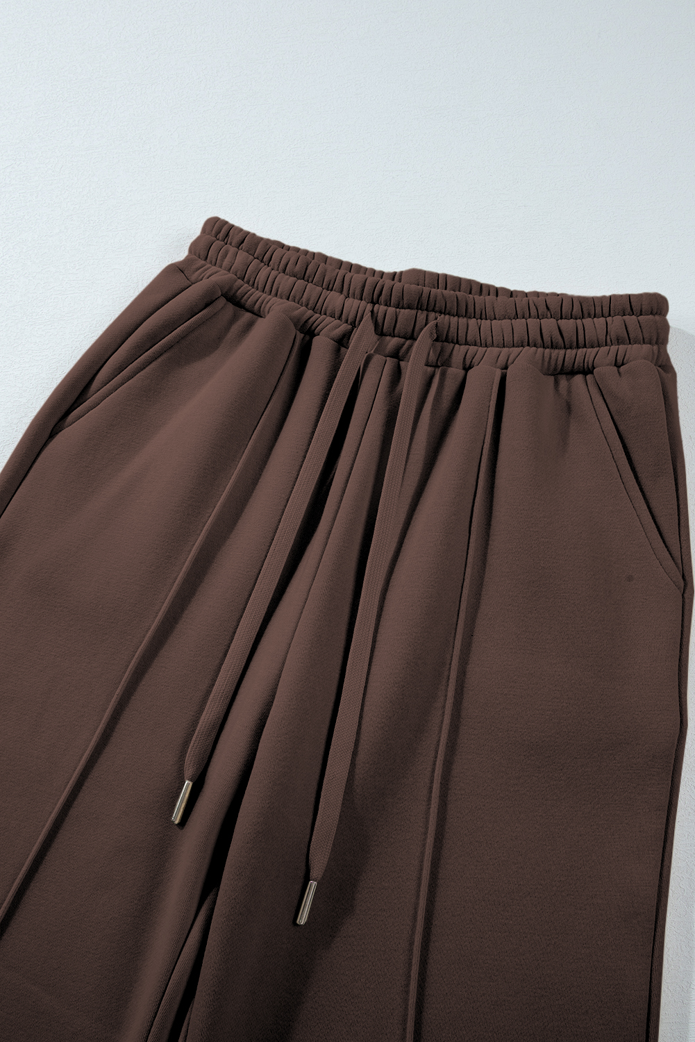 Dark Brown Solid Collared Sweatshirt and High Waist Pants Active Set - loveforevers