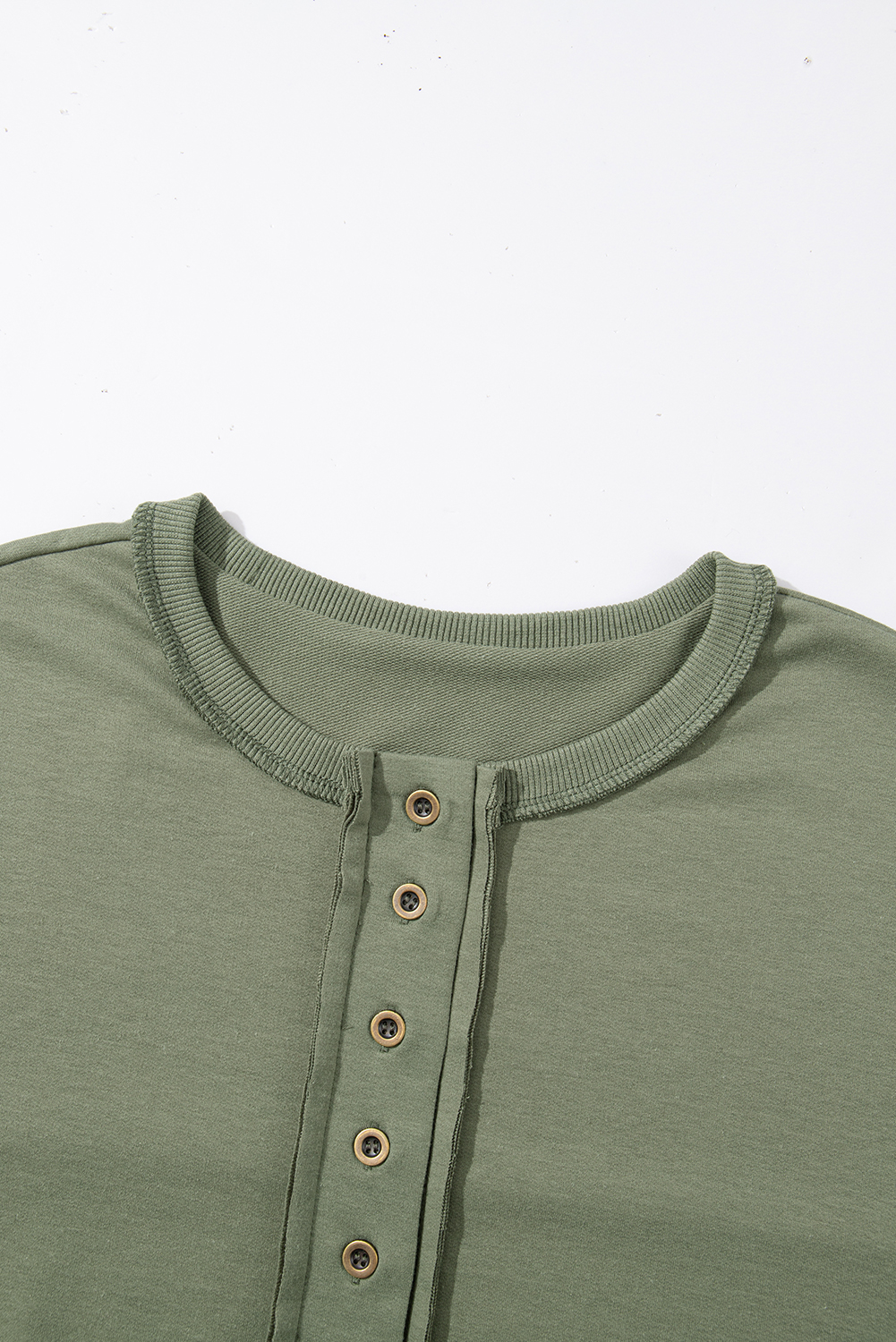 Jungle Green Exposed Seam Button Neck Wide Sleeve Tunic Top - loveforevers