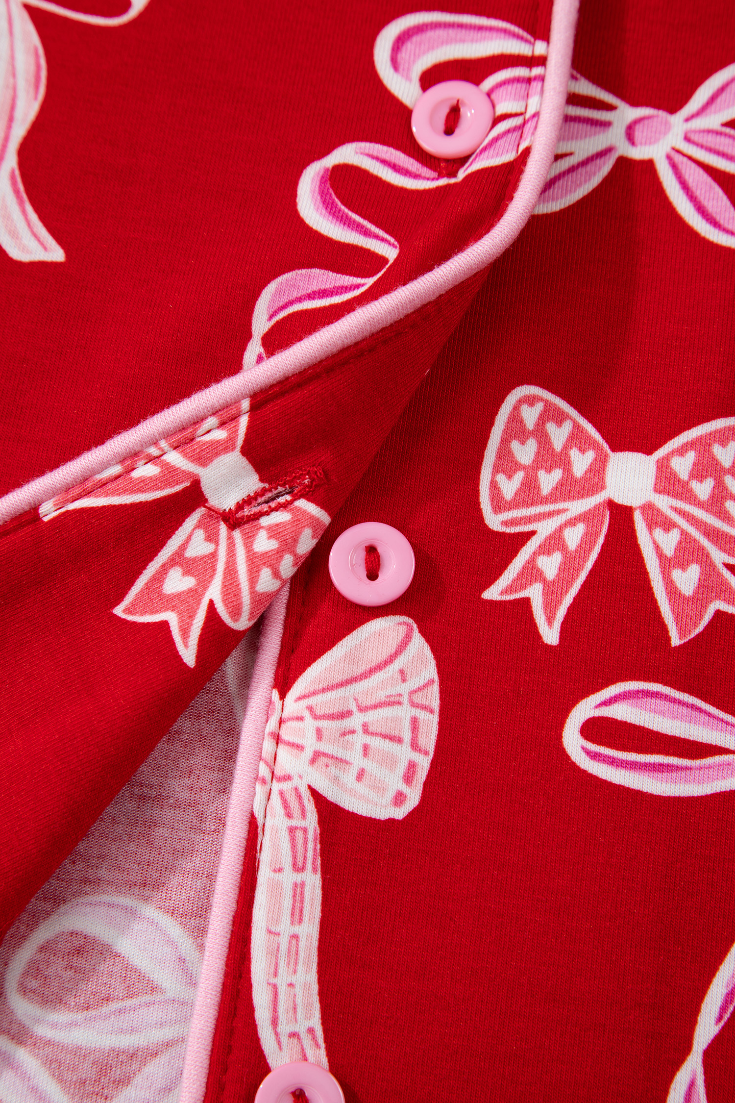 Red Sweet Bow Print Shirt Style Top Long 2pcs Pajama Set - loveforevers