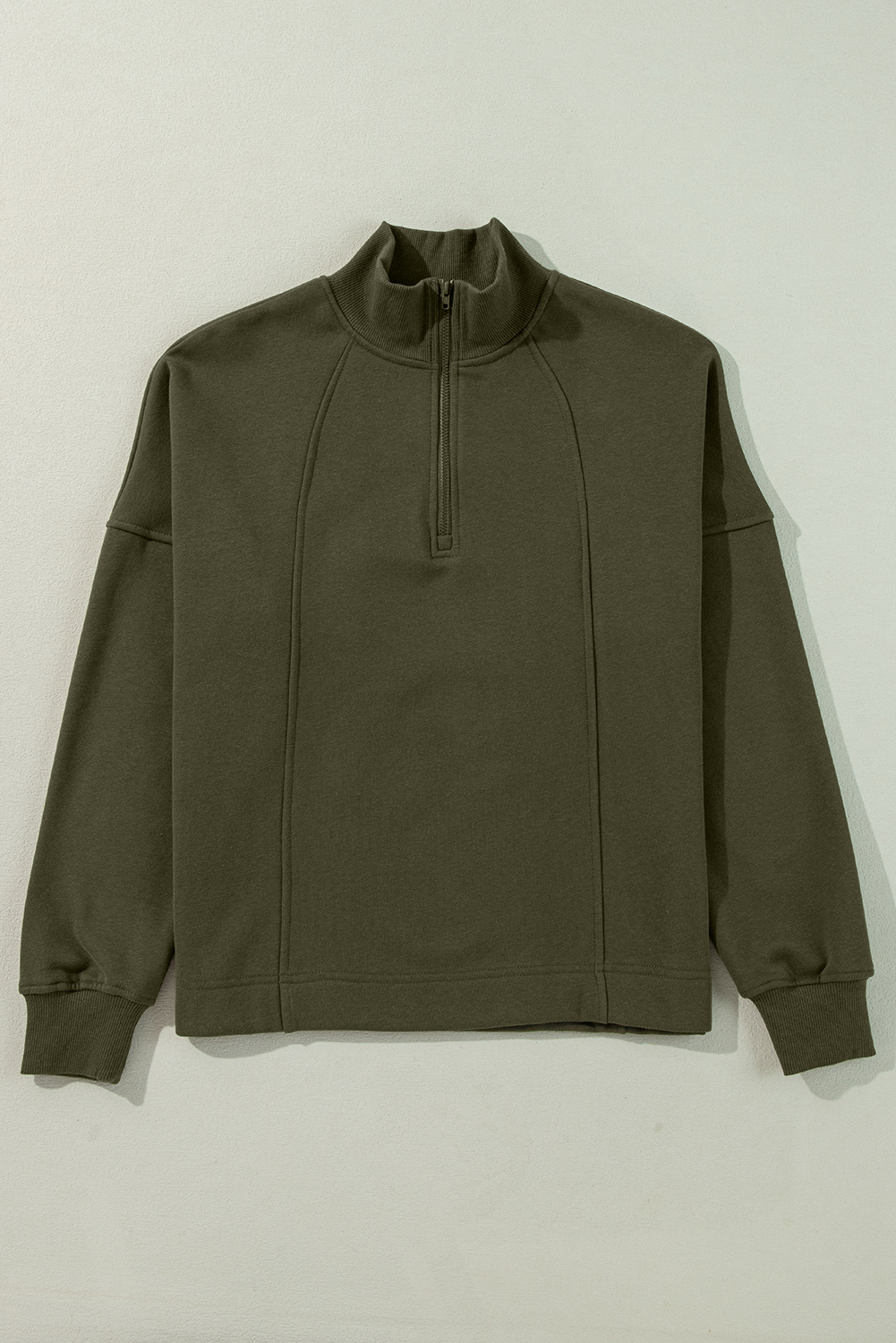 Fushia Zipped Neck Pullover Drop Shoulder Sweatshirt - loveforevers