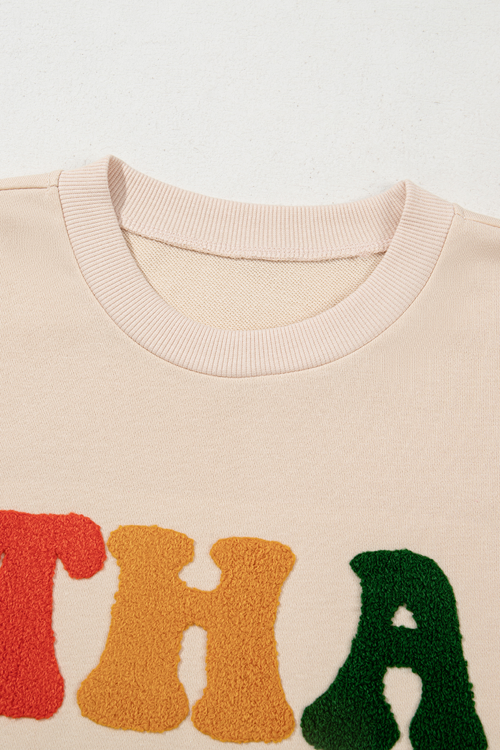 Apricot THANKS Chenille Embroidered Drop Shoulder Graphic Sweatshirt - loveforevers