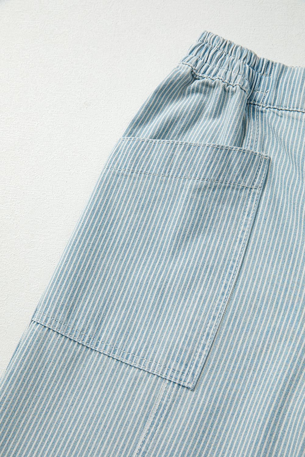 Sky Blue Stripe Mid Rise Drawstring Waist Jeans - loveforevers