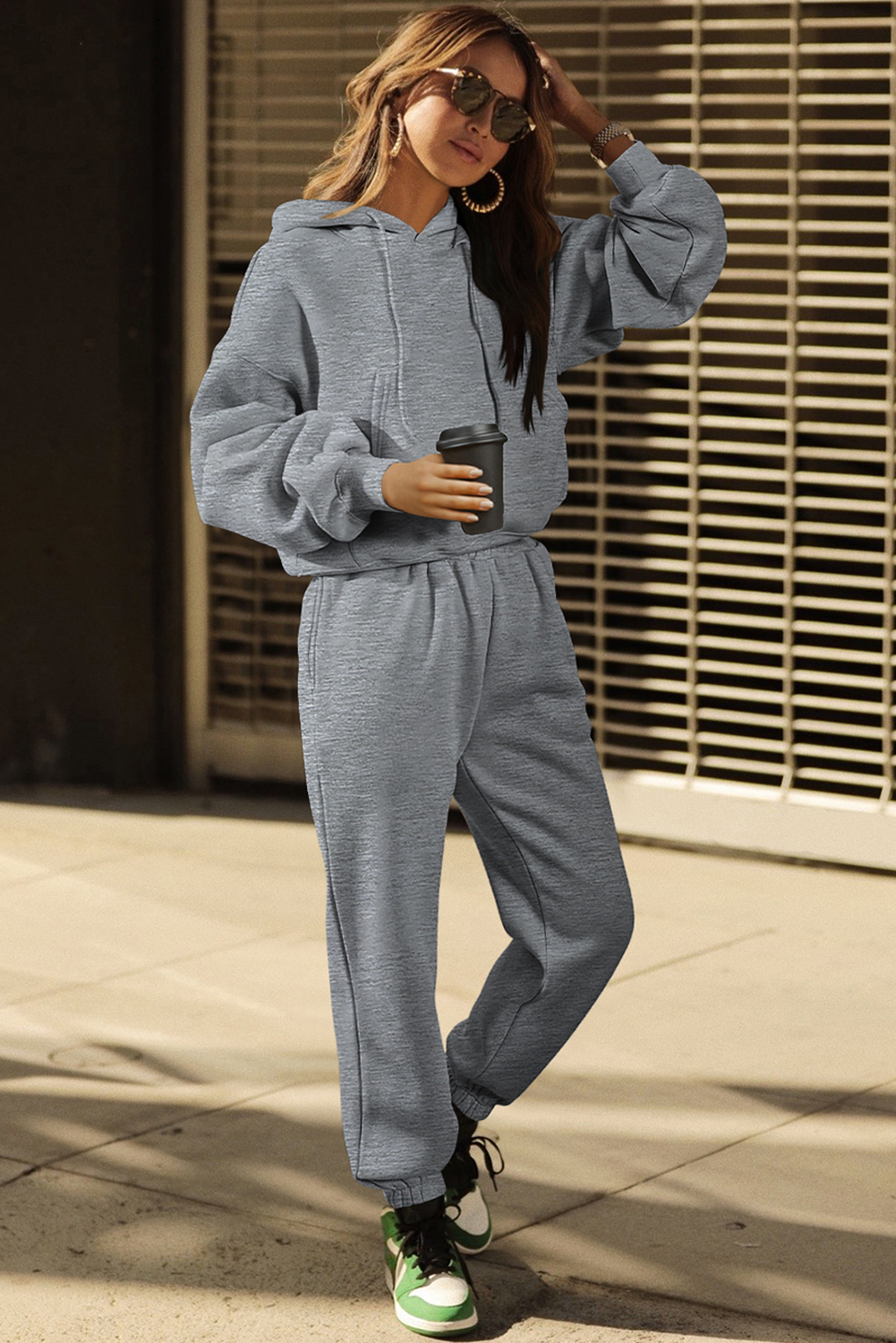 Gray Solid Drop Shoulder Hoodie and Joggers Activewear Set - loveforevers