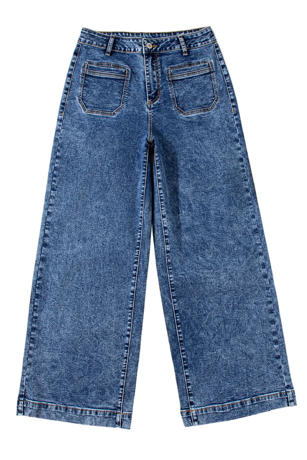 Light Blue Chic Patch Pocket Straight Leg Loose Jeans - loveforevers