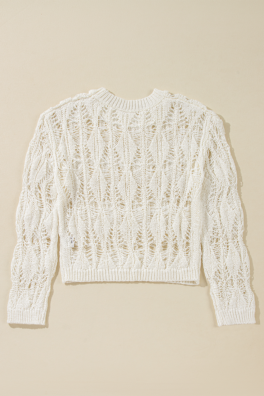 White Cut Out Crochet Crew Neck Loose Fit Sweater - loveforevers