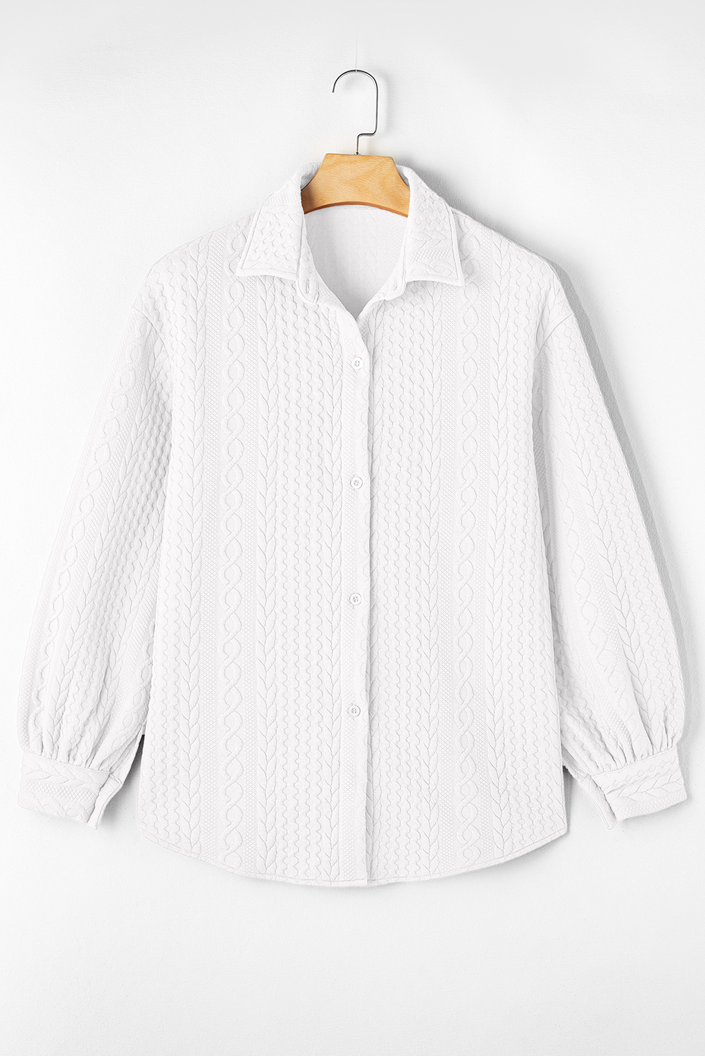 Sepia Rose Cable Texture Puff Sleeve Loose Shacket - loveforevers
