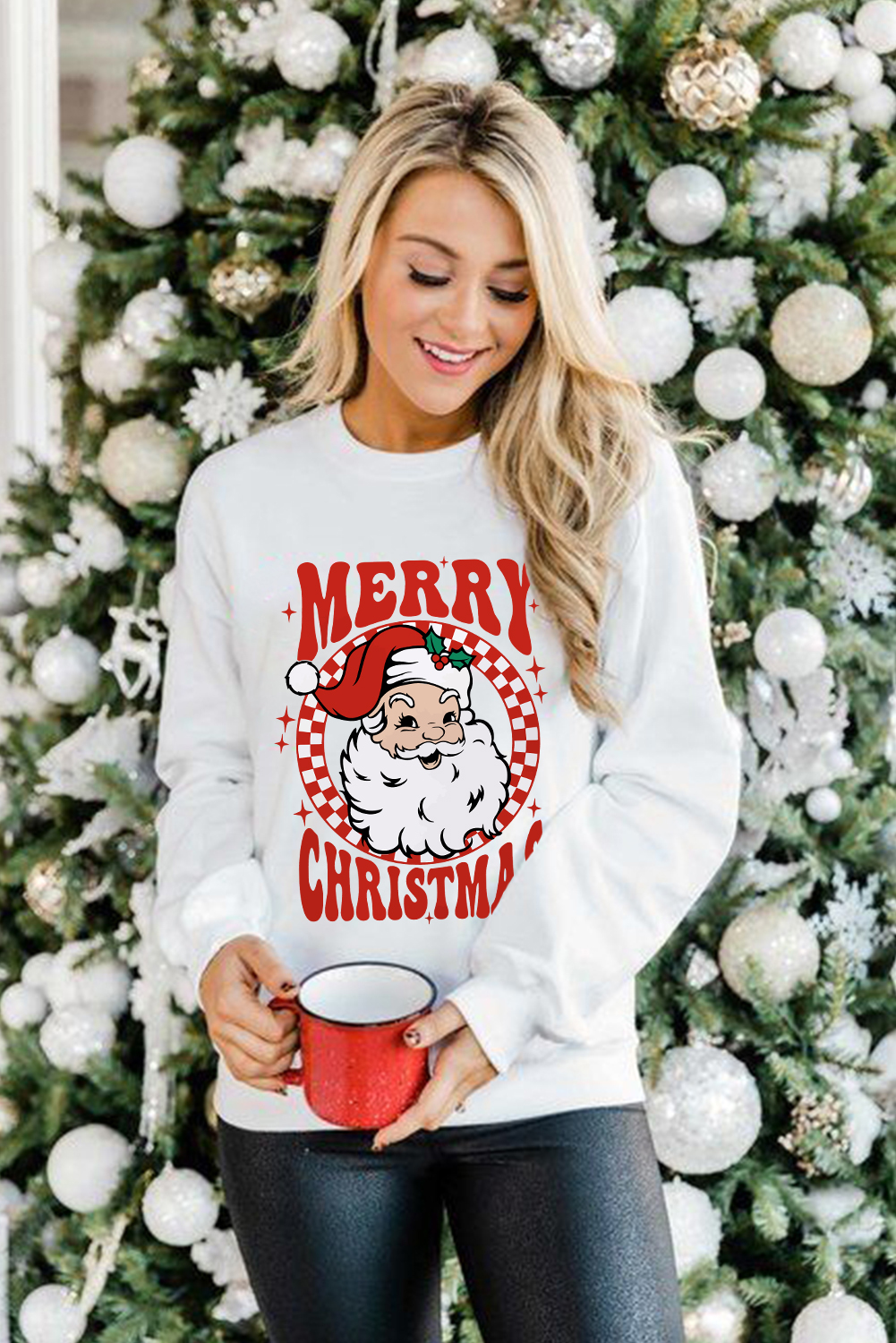 Beige MERRY CHRISTMAS Christmas Claus Graphic Drop Shoulder Sweatshirt - loveforevers