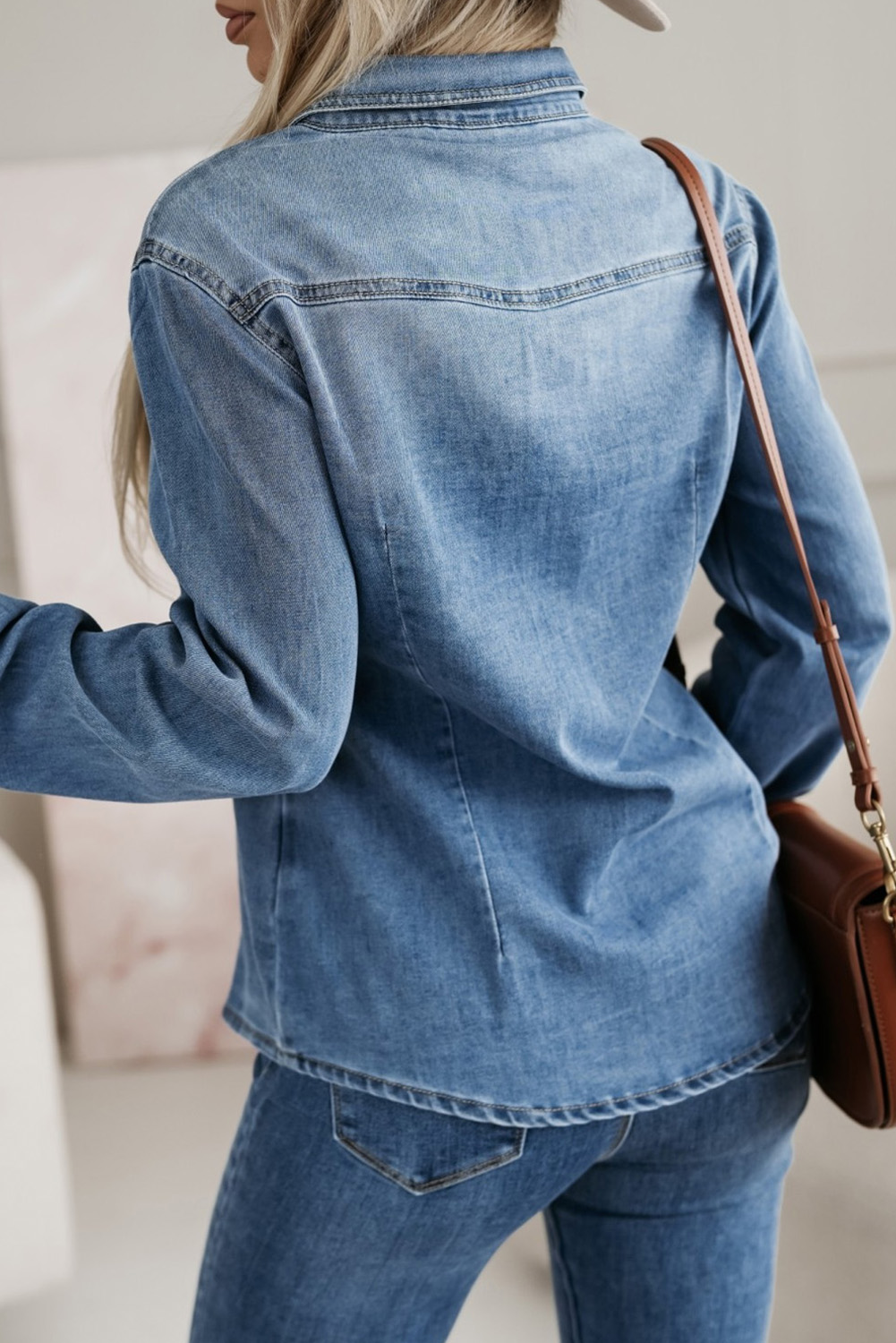 Dusk Blue Flap Pockets Slim Buttoned Denim Shirt - loveforevers