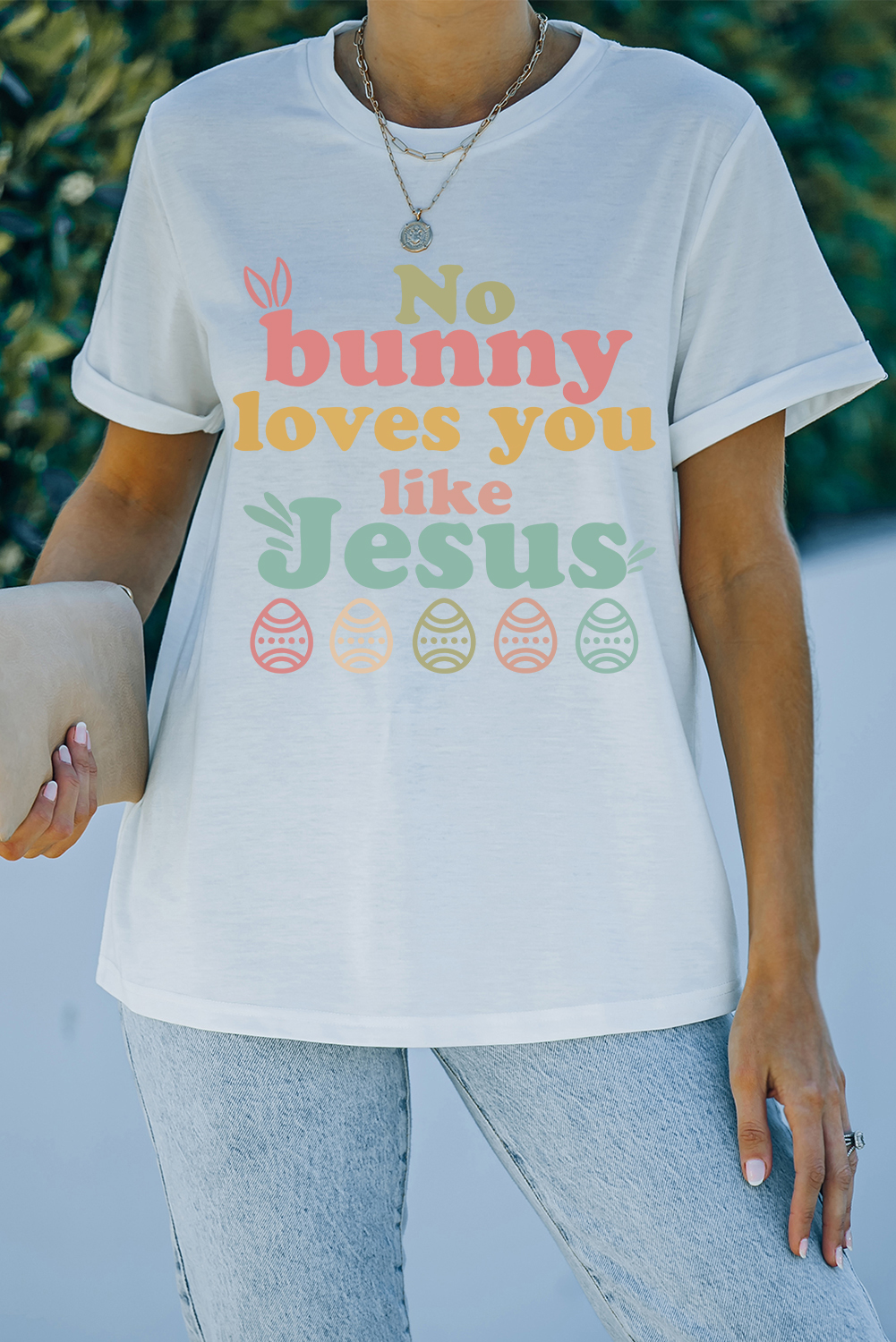 White No bunny loves you like Jesus Graphic Easter Day T-shirt - loveforevers