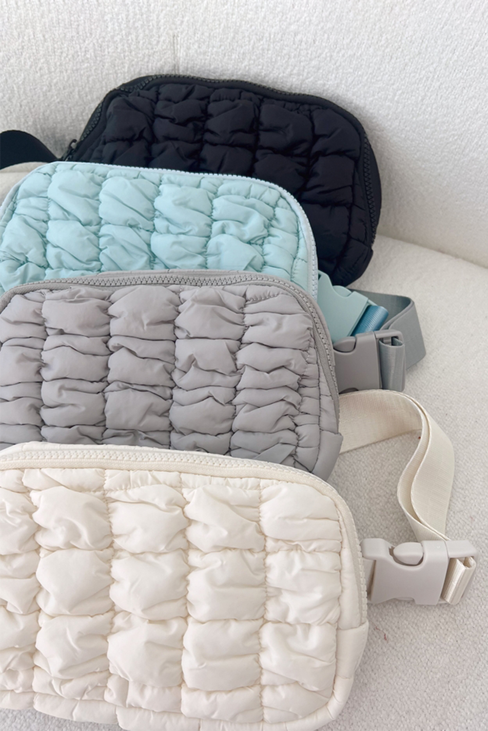 White Quilted Puffer Belt Bag Fanny Pack - loveforevers