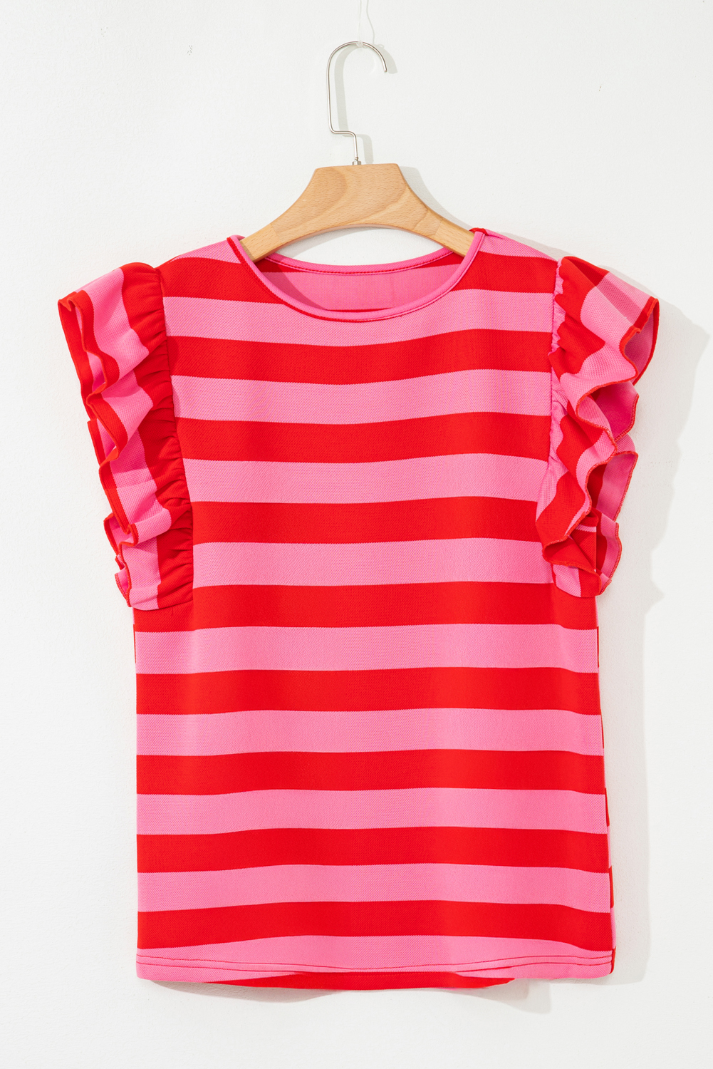 Green Stripe Flutter Sleeve Round Neck Shift Dress - loveforevers