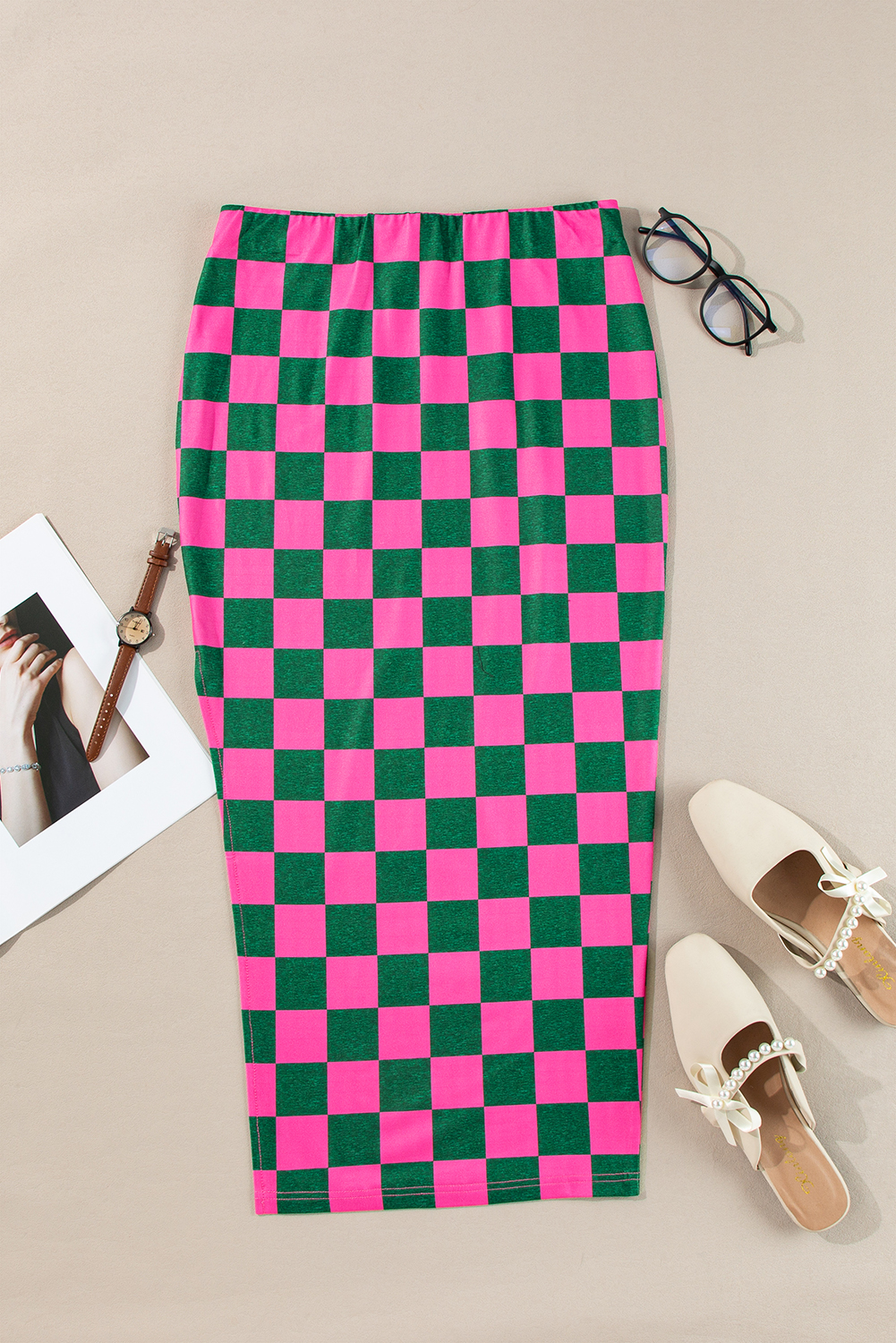 Black 2-Tone Checked Print High Waist Wide Leg Pants - loveforevers