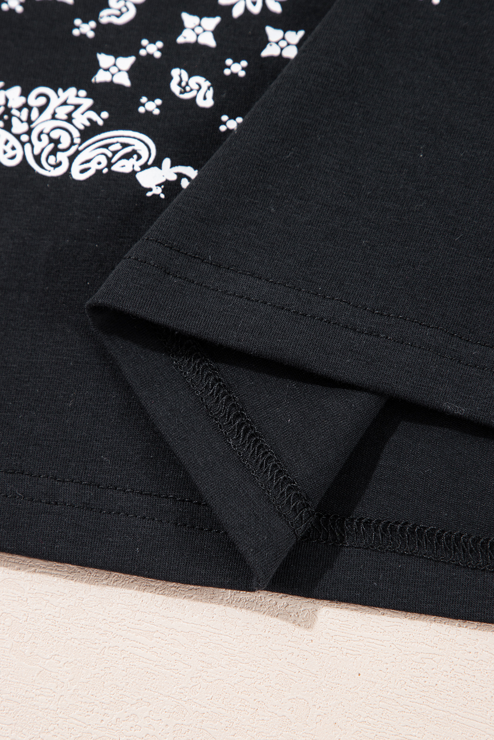 Black Paisley Print Crew Neck Loose Fit Tunic Tee - loveforevers